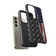 American Flag & Diamond Plate Phone Case - Durable Protection for Patriotic Spirit - Tough Cases