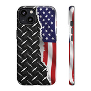 American Flag & Diamond Plate Phone Case - Durable Protection for Patriotic Spirit - Tough Cases