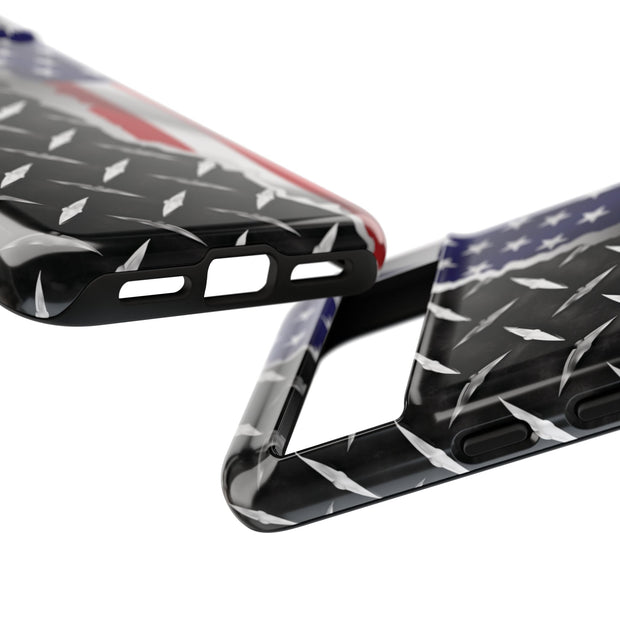 American Flag & Diamond Plate Phone Case - Durable Protection for Patriotic Spirit - Tough Cases