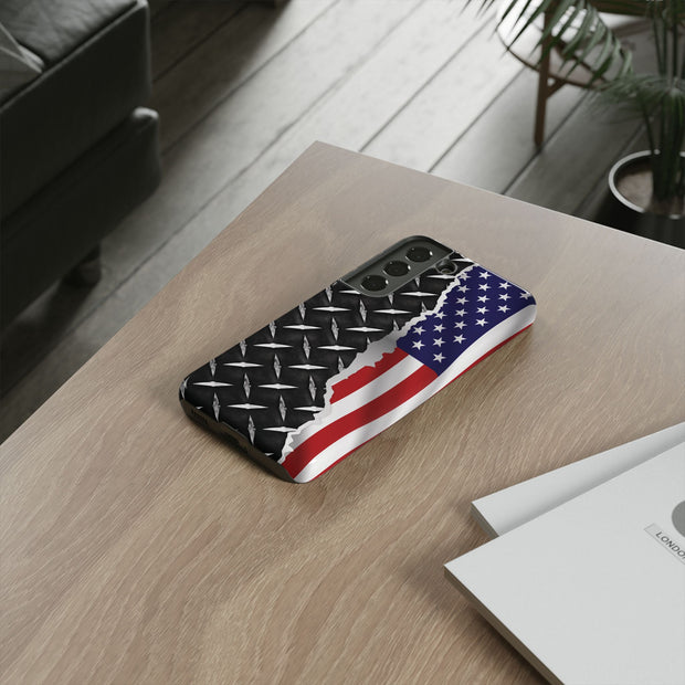 American Flag & Diamond Plate Phone Case - Durable Protection for Patriotic Spirit - Tough Cases
