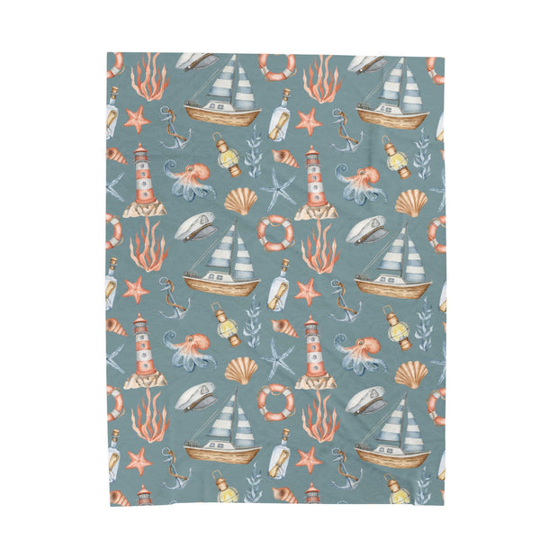 Nautical Velveteen Plush Blanket - Cozy Ocean-Inspired Throw for Beach Lovers