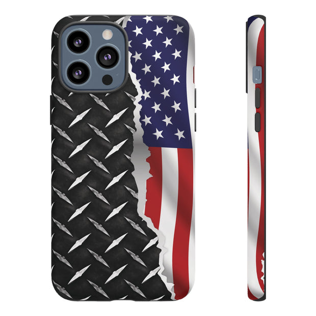 American Flag & Diamond Plate Phone Case - Durable Protection for Patriotic Spirit - Tough Cases