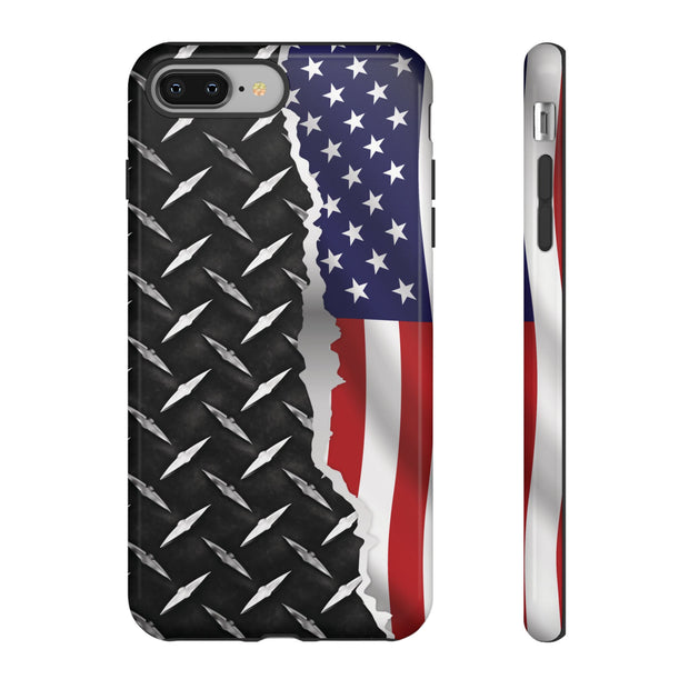 American Flag & Diamond Plate Phone Case - Durable Protection for Patriotic Spirit - Tough Cases