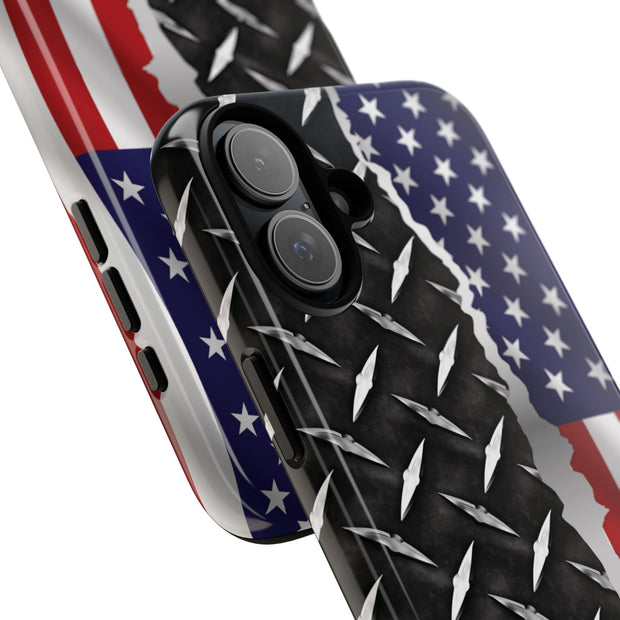 American Flag & Diamond Plate Phone Case - Durable Protection for Patriotic Spirit - Tough Cases