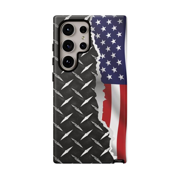 American Flag & Diamond Plate Phone Case - Durable Protection for Patriotic Spirit - Tough Cases