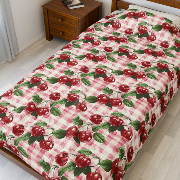 Cherry Plaid Velveteen Plush Blanket - Cozy Home Décor for All Seasons
