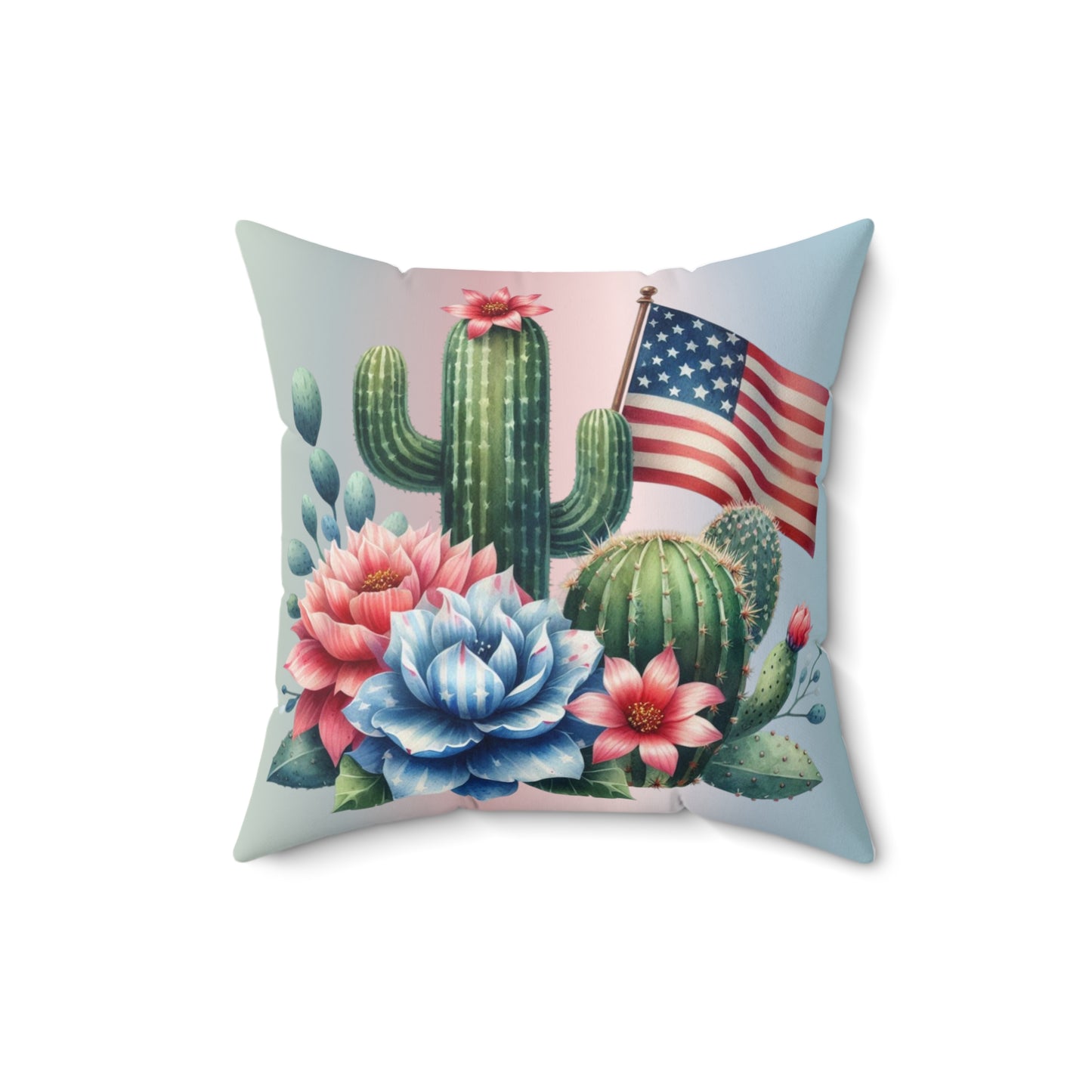 Patriotic Cactus Spun Polyester Square Pillow