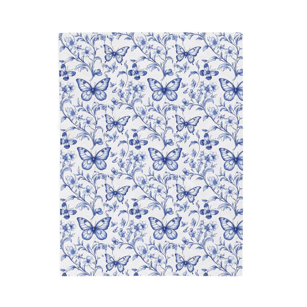 Butterfly Floral Velveteen Plush Blanket - Cozy Light Blue Throw for Home Decor, Gift for Any Occasion