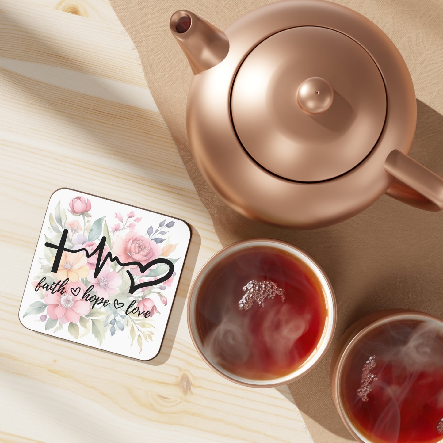 Floral Faith • Hope • Love - Hardboard Back Coaster