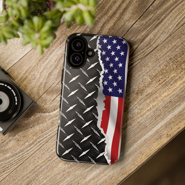American Flag & Diamond Plate Phone Case - Durable Protection for Patriotic Spirit - Tough Cases