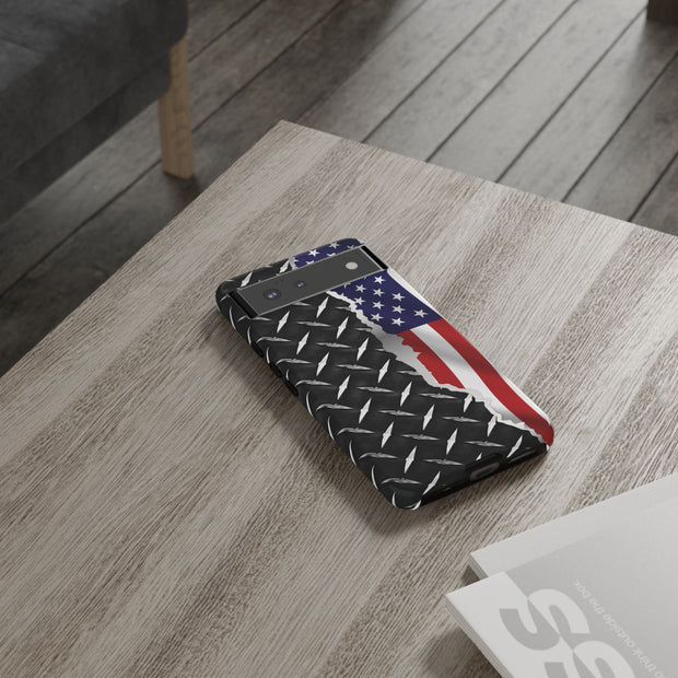 American Flag & Diamond Plate Phone Case - Durable Protection for Patriotic Spirit - Tough Cases