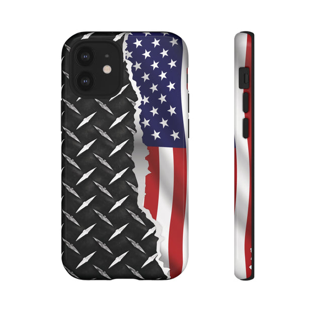 American Flag & Diamond Plate Phone Case - Durable Protection for Patriotic Spirit - Tough Cases