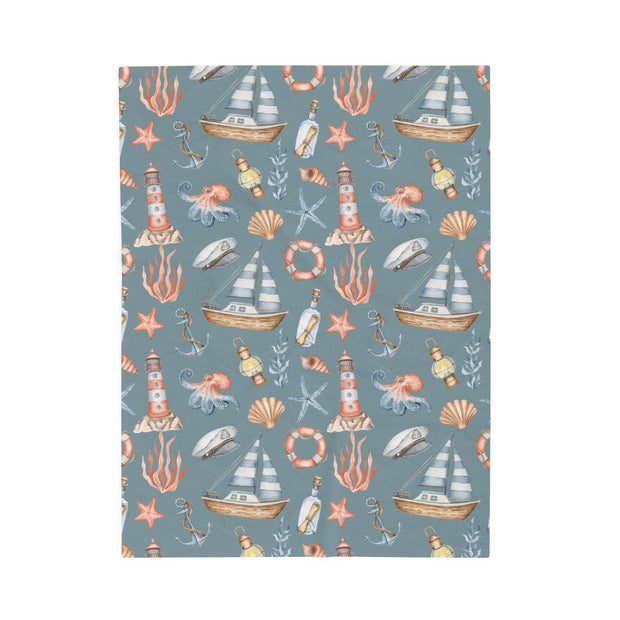 Nautical Velveteen Plush Blanket - Cozy Ocean-Inspired Throw for Beach Lovers