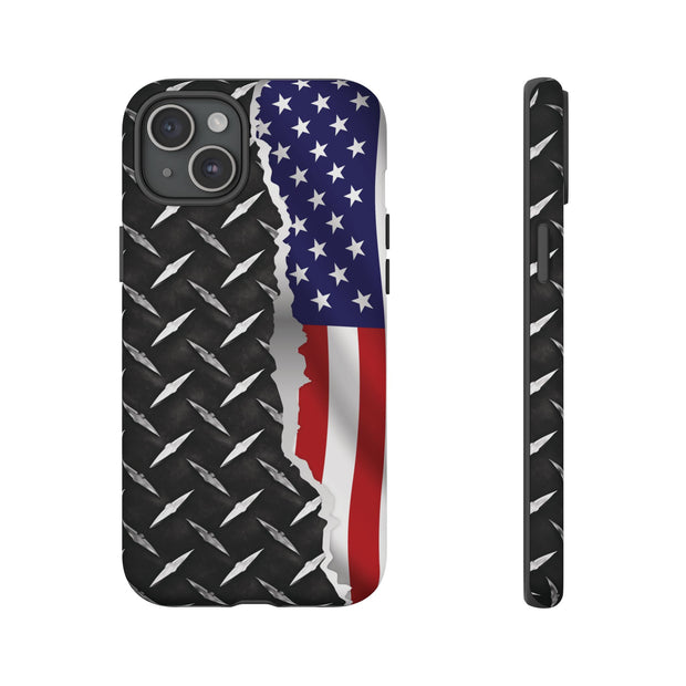 American Flag & Diamond Plate Phone Case - Durable Protection for Patriotic Spirit - Tough Cases