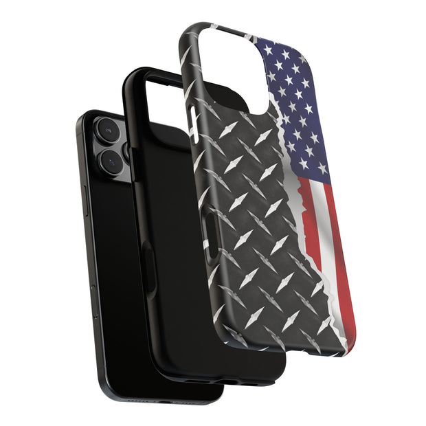 American Flag & Diamond Plate Phone Case - Durable Protection for Patriotic Spirit - Tough Cases