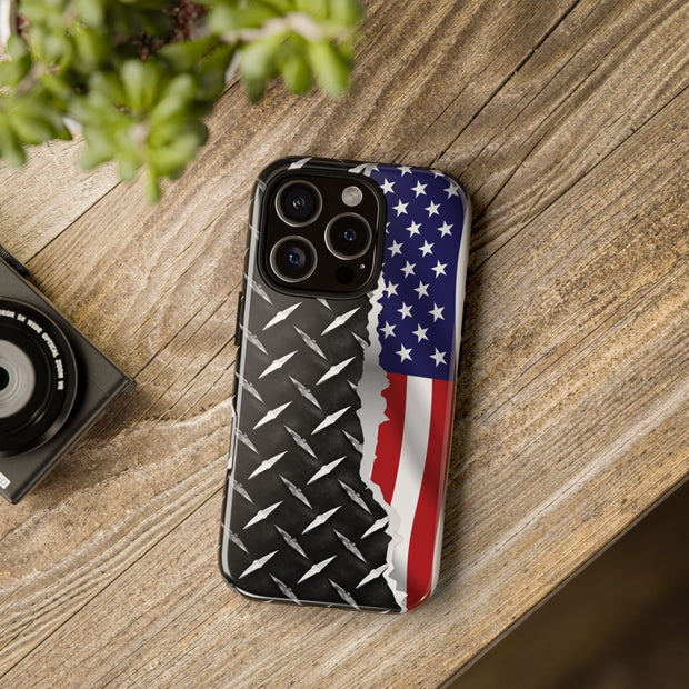 American Flag & Diamond Plate Phone Case - Durable Protection for Patriotic Spirit - Tough Cases