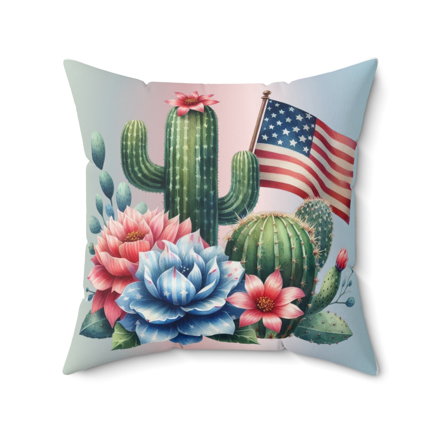 Patriotic Cactus Spun Polyester Square Pillow