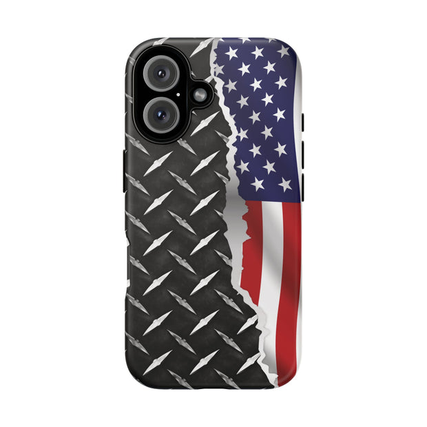 American Flag & Diamond Plate Phone Case - Durable Protection for Patriotic Spirit - Tough Cases