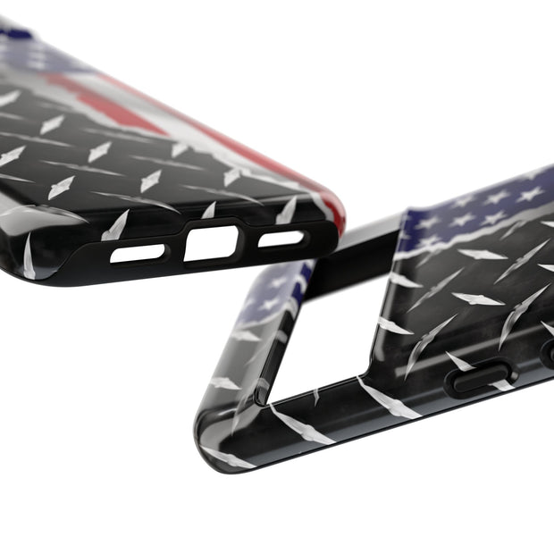 American Flag & Diamond Plate Phone Case - Durable Protection for Patriotic Spirit - Tough Cases