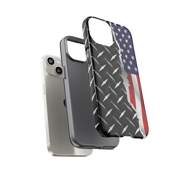 American Flag & Diamond Plate Phone Case - Durable Protection for Patriotic Spirit - Tough Cases