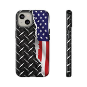 American Flag & Diamond Plate Phone Case - Durable Protection for Patriotic Spirit - Tough Cases