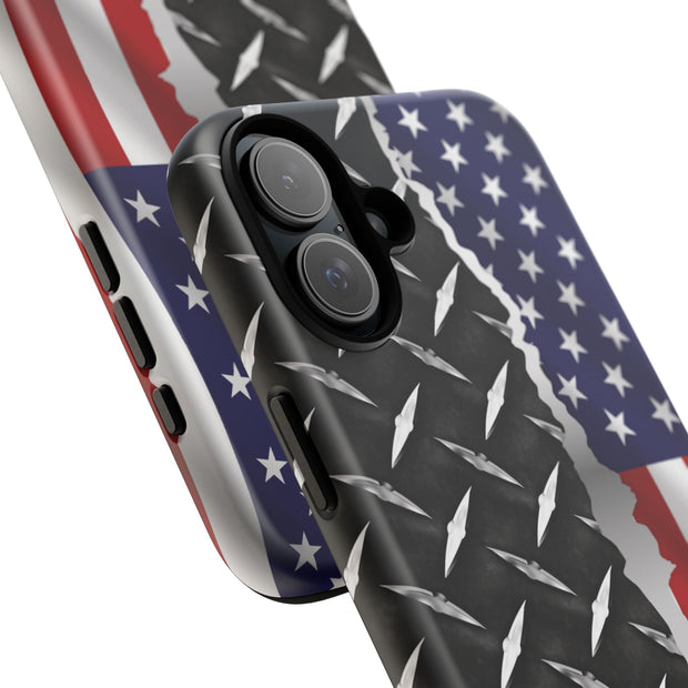 American Flag & Diamond Plate Phone Case - Durable Protection for Patriotic Spirit - Tough Cases
