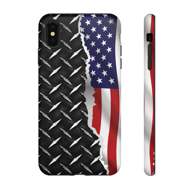 American Flag & Diamond Plate Phone Case - Durable Protection for Patriotic Spirit - Tough Cases