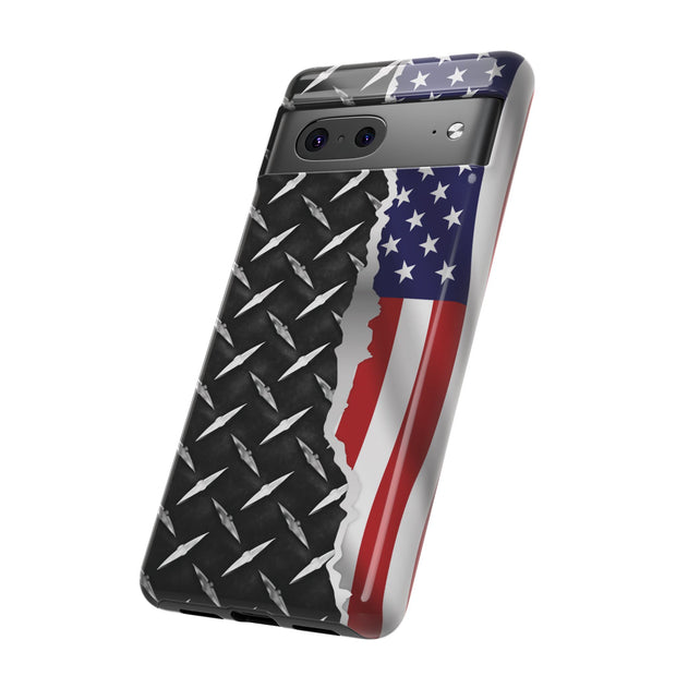 American Flag & Diamond Plate Phone Case - Durable Protection for Patriotic Spirit - Tough Cases