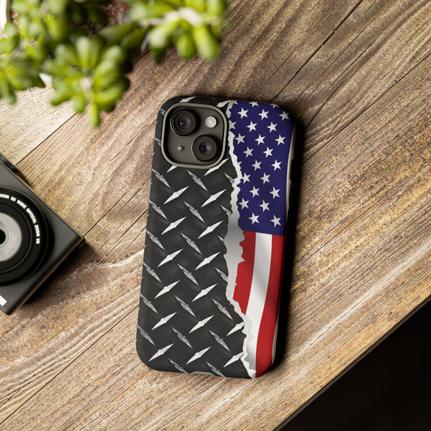 American Flag & Diamond Plate Phone Case - Durable Protection for Patriotic Spirit - Tough Cases