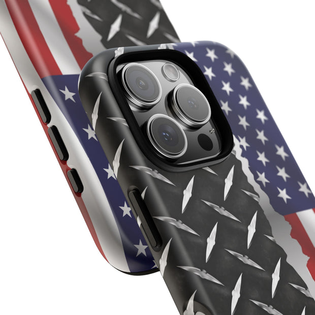 American Flag & Diamond Plate Phone Case - Durable Protection for Patriotic Spirit - Tough Cases