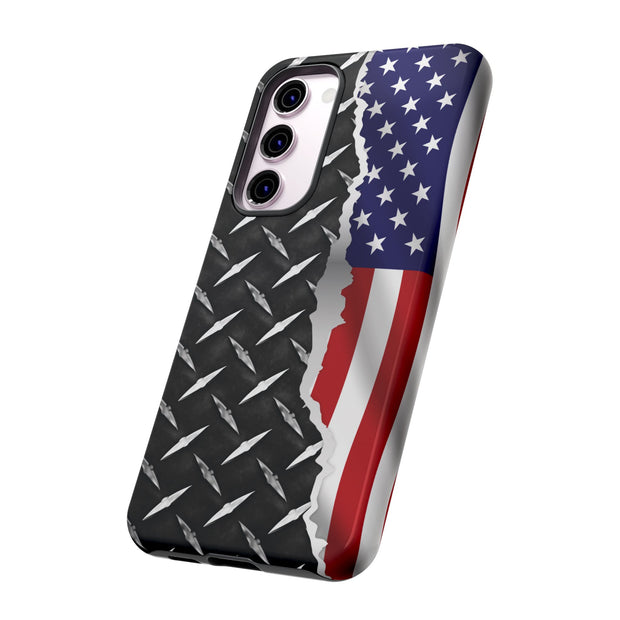 American Flag & Diamond Plate Phone Case - Durable Protection for Patriotic Spirit - Tough Cases