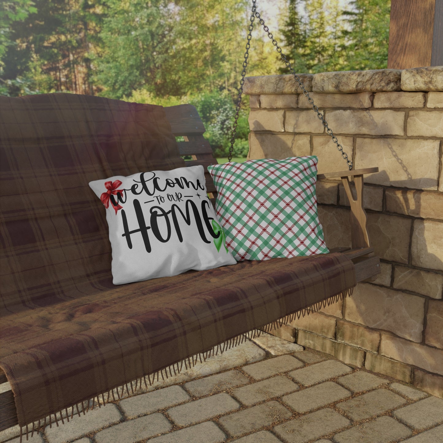 Welcome Home Holiday Outdoor Pillows - Festive Christmas Decor