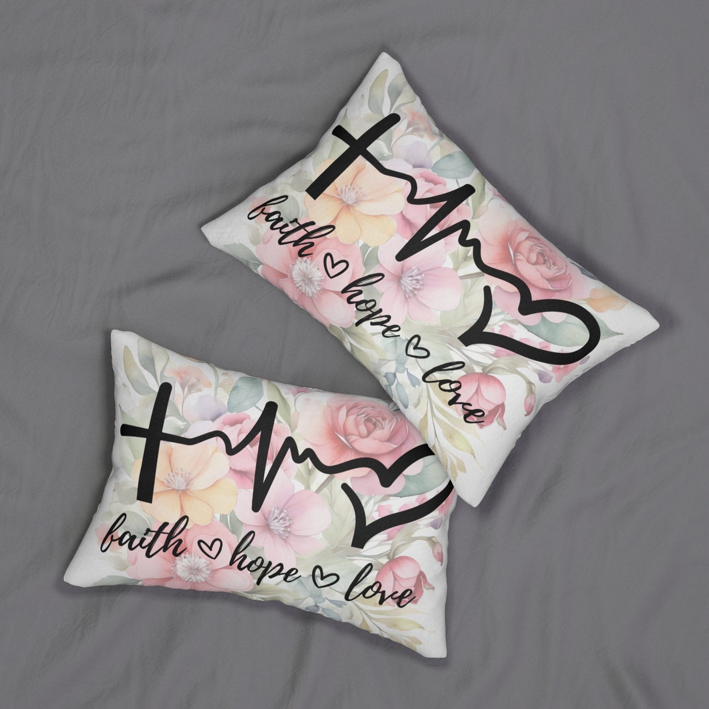 Floral Faith • Hope • Love - Spun Polyester Lumbar Pillow