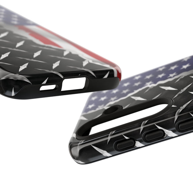 American Flag & Diamond Plate Phone Case - Durable Protection for Patriotic Spirit - Tough Cases