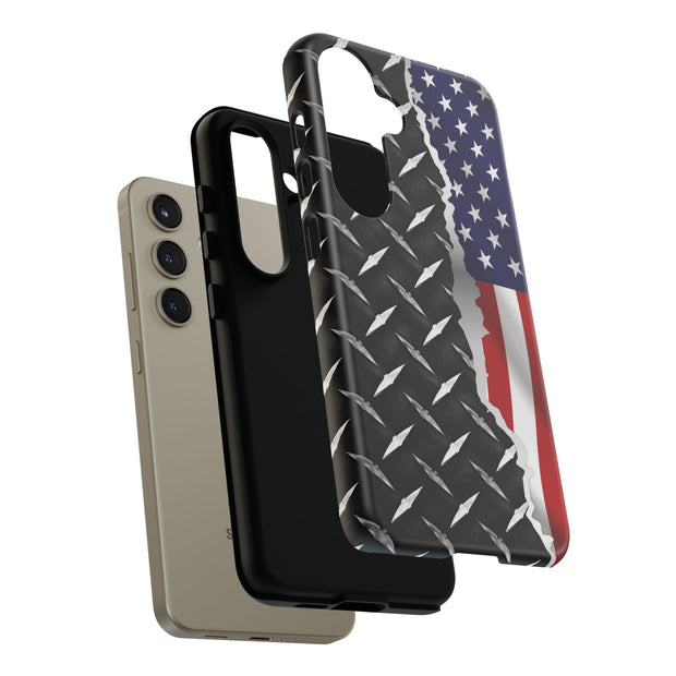 American Flag & Diamond Plate Phone Case - Durable Protection for Patriotic Spirit - Tough Cases