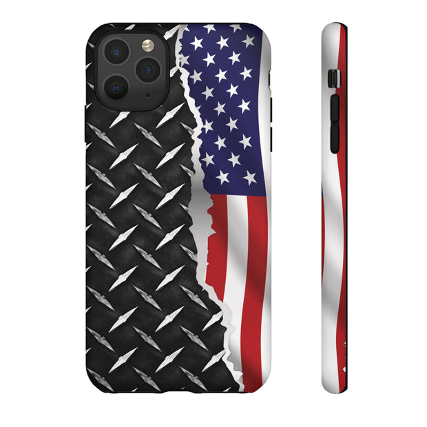 American Flag & Diamond Plate Phone Case - Durable Protection for Patriotic Spirit - Tough Cases