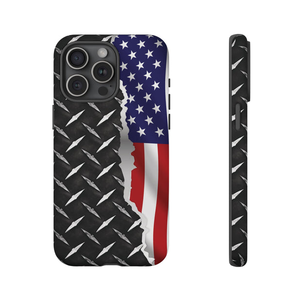 American Flag & Diamond Plate Phone Case - Durable Protection for Patriotic Spirit - Tough Cases