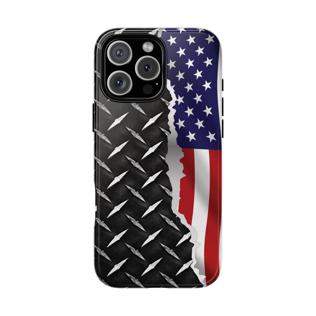 American Flag & Diamond Plate Phone Case - Durable Protection for Patriotic Spirit - Tough Cases