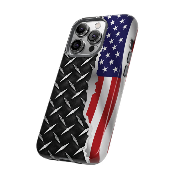American Flag & Diamond Plate Phone Case - Durable Protection for Patriotic Spirit - Tough Cases