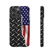American Flag & Diamond Plate Phone Case - Durable Protection for Patriotic Spirit - Tough Cases