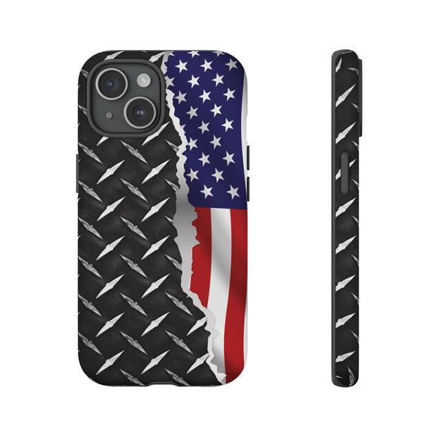 American Flag & Diamond Plate Phone Case - Durable Protection for Patriotic Spirit - Tough Cases