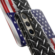 American Flag & Diamond Plate Phone Case - Durable Protection for Patriotic Spirit - Tough Cases