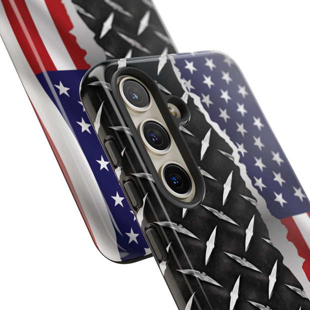American Flag & Diamond Plate Phone Case - Durable Protection for Patriotic Spirit - Tough Cases