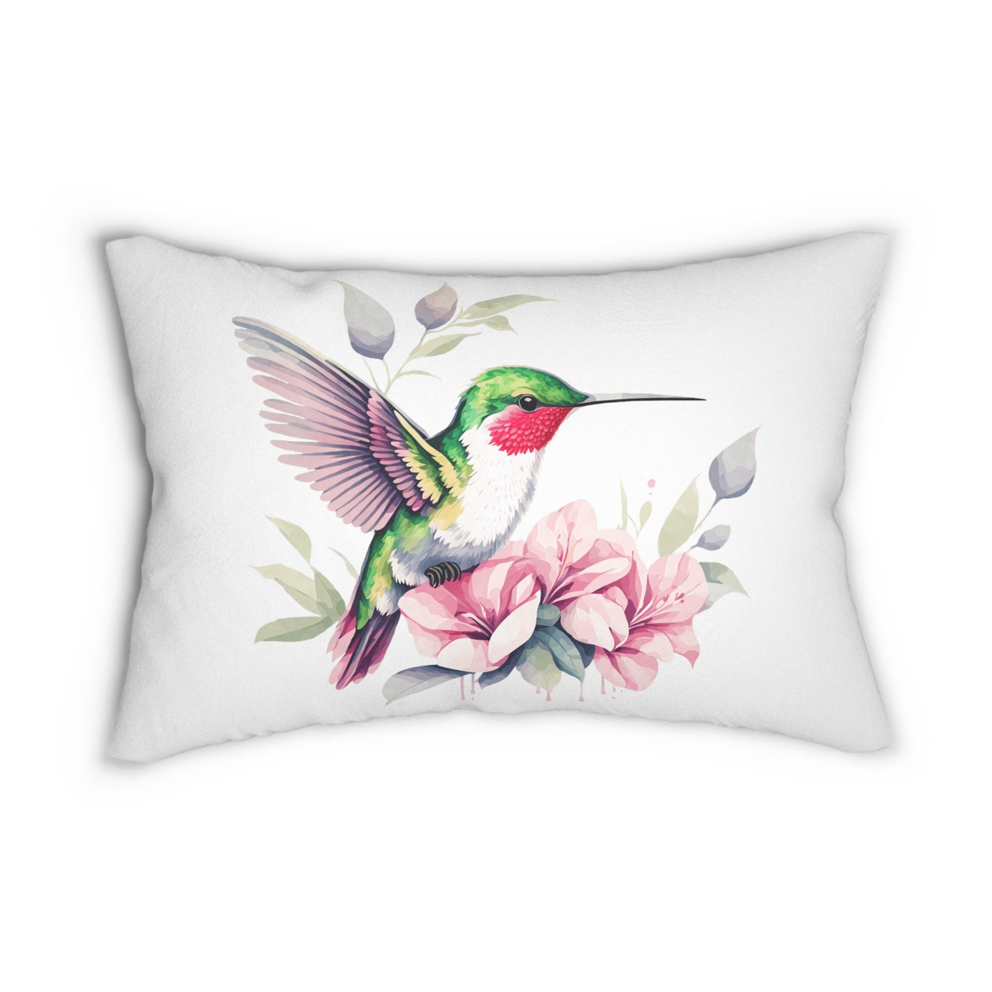 Vibrant Hummingbird on Flower Branches - Spun Polyester Lumbar Pillow