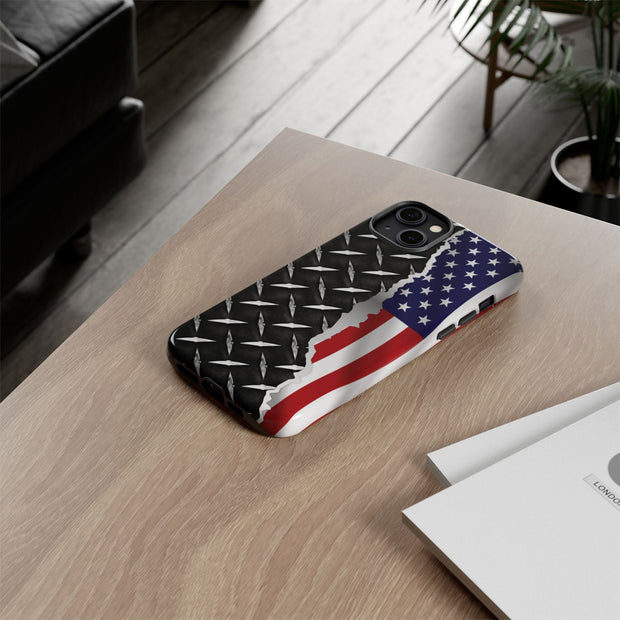 American Flag & Diamond Plate Phone Case - Durable Protection for Patriotic Spirit - Tough Cases