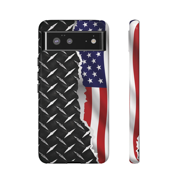 American Flag & Diamond Plate Phone Case - Durable Protection for Patriotic Spirit - Tough Cases
