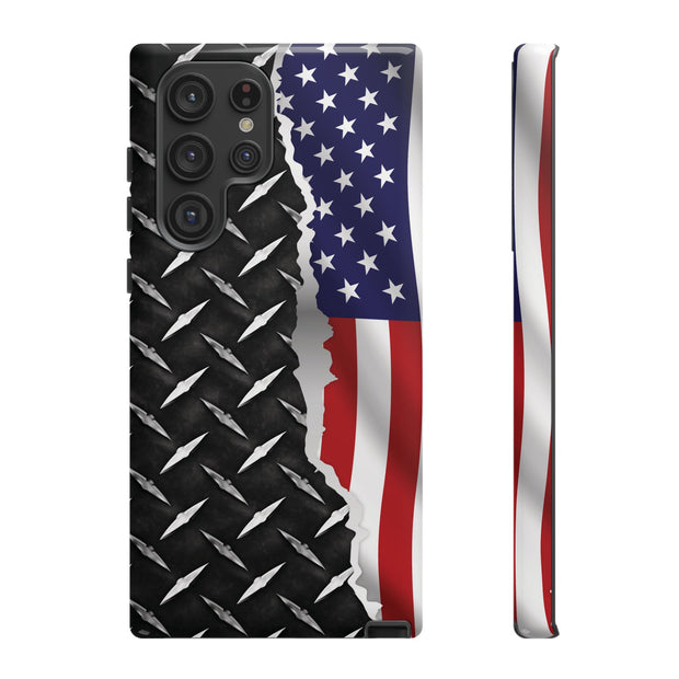 American Flag & Diamond Plate Phone Case - Durable Protection for Patriotic Spirit - Tough Cases