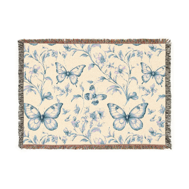 Floral Butterfly Chinoiserie Woven Blanket - Cozy Home Decor for All Occasions