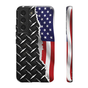 American Flag & Diamond Plate Phone Case - Durable Protection for Patriotic Spirit - Tough Cases