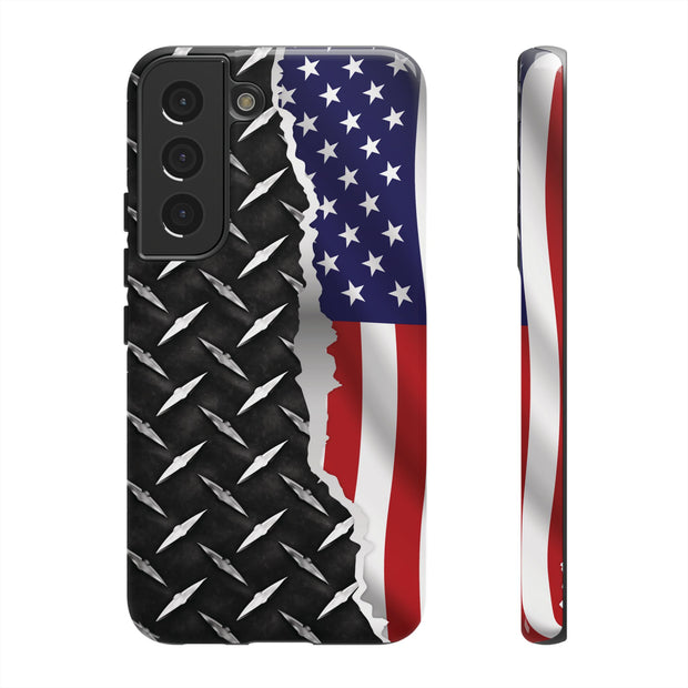 American Flag & Diamond Plate Phone Case - Durable Protection for Patriotic Spirit - Tough Cases